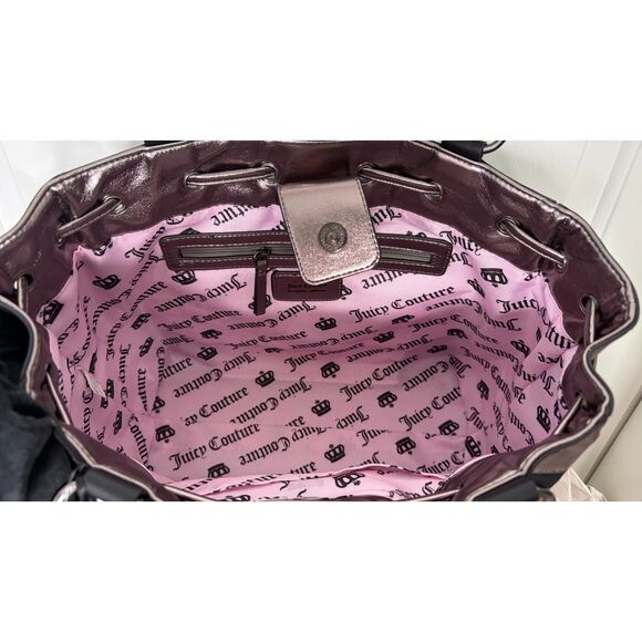 Juicy Couture Classic Scottie Dog Tote Bag Black Velour Metallic Trim HTF Viral - Picture 6 of 15